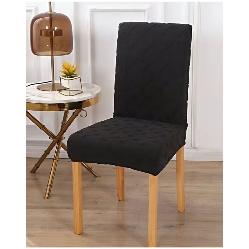 GENERICO - PACK 6 FUNDAS DE SILLAS DE COMEDOR DISEÑO TEXTURIZADO NEGRO