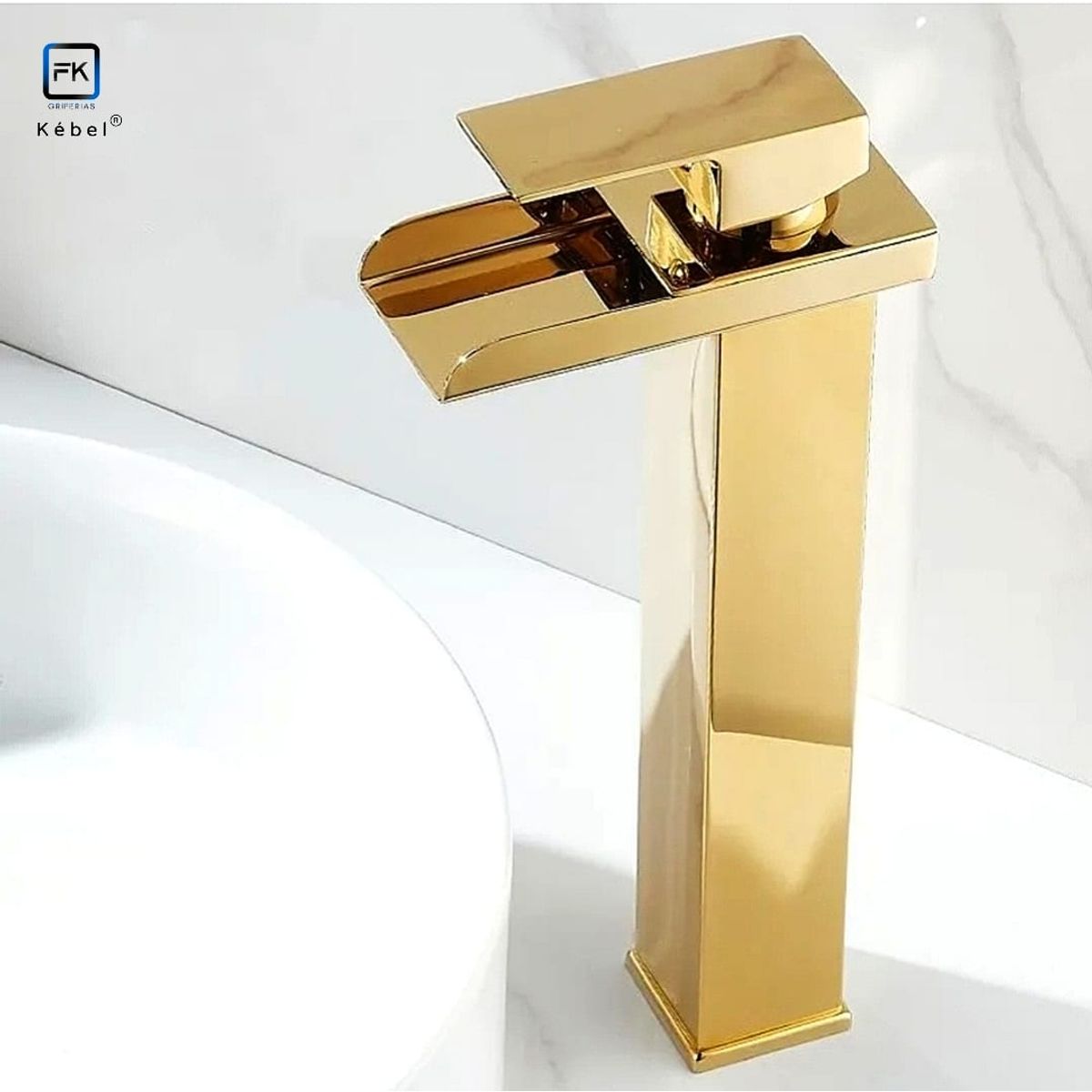 GENERICO - Llave Monomando Alta 32cm Cascada Plana Gold FK