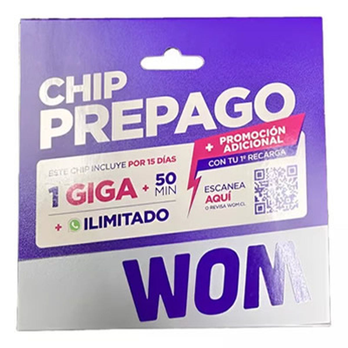 WOM - Pack x 2 Chip Prepago Wom Incluye 1 Giga + 50 Minutos