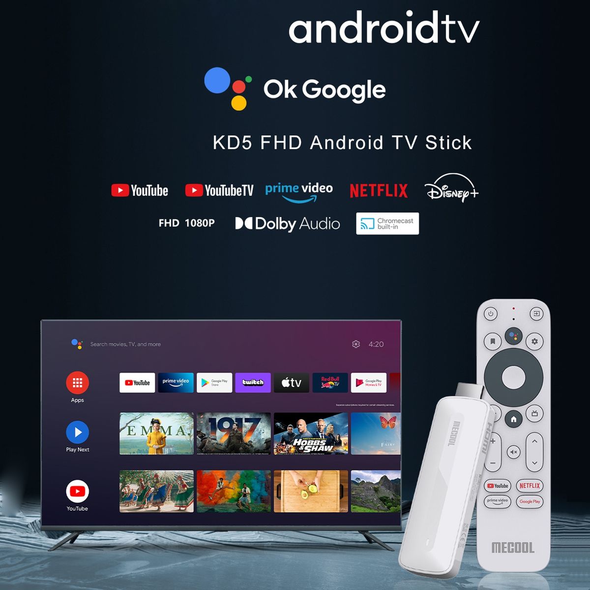 MECOOL - Mecool KD5 Android TV Stick Certificado Netflix Full HD