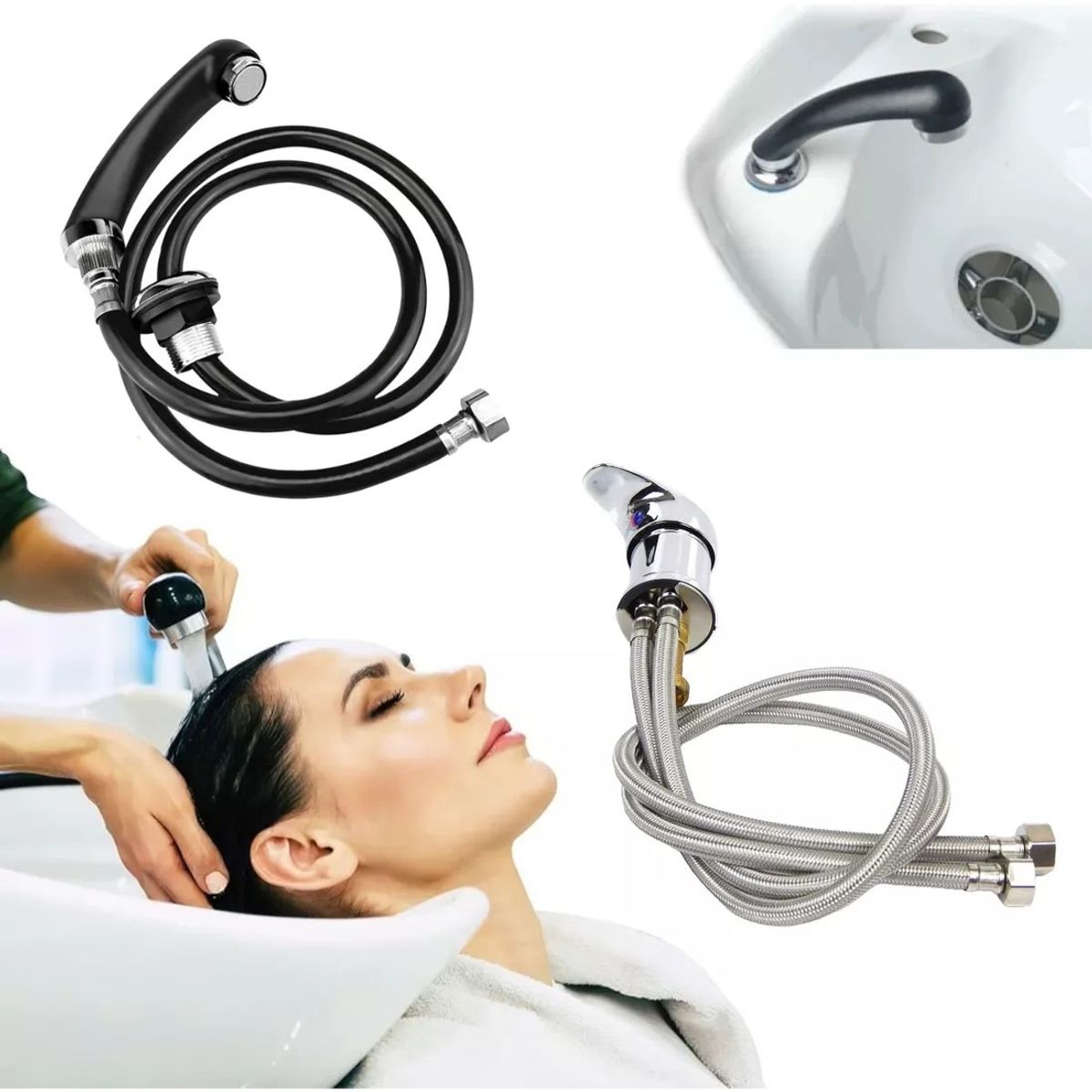 KUANGYE - Llave Monomando + Ducha Para Lava Pelo Fijo Peluqueria