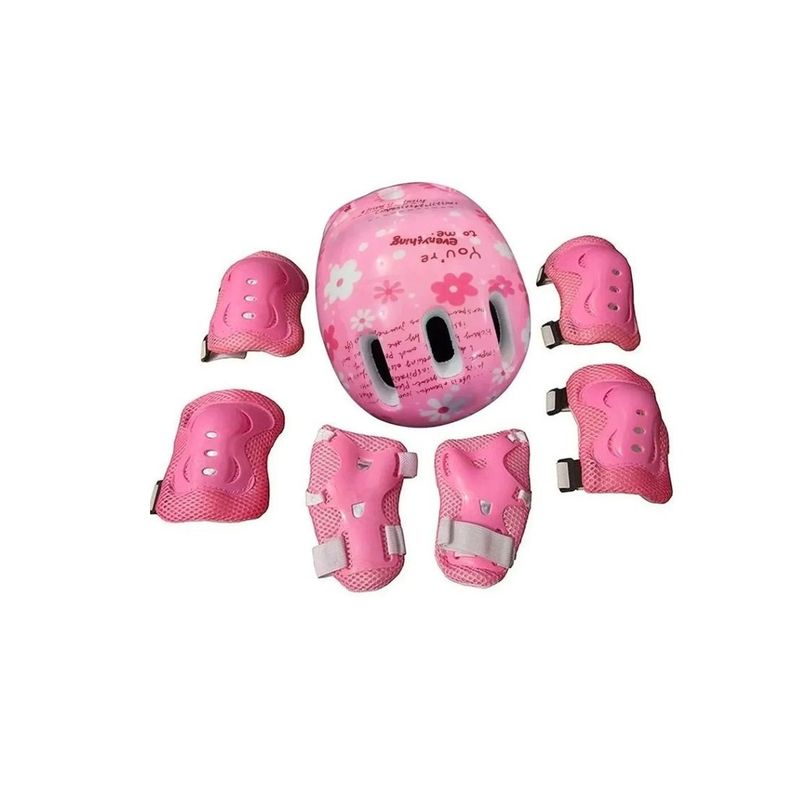 GENERICO - Set Protección Niñas Casco Rodilla Codo Mano Diseño Rosa