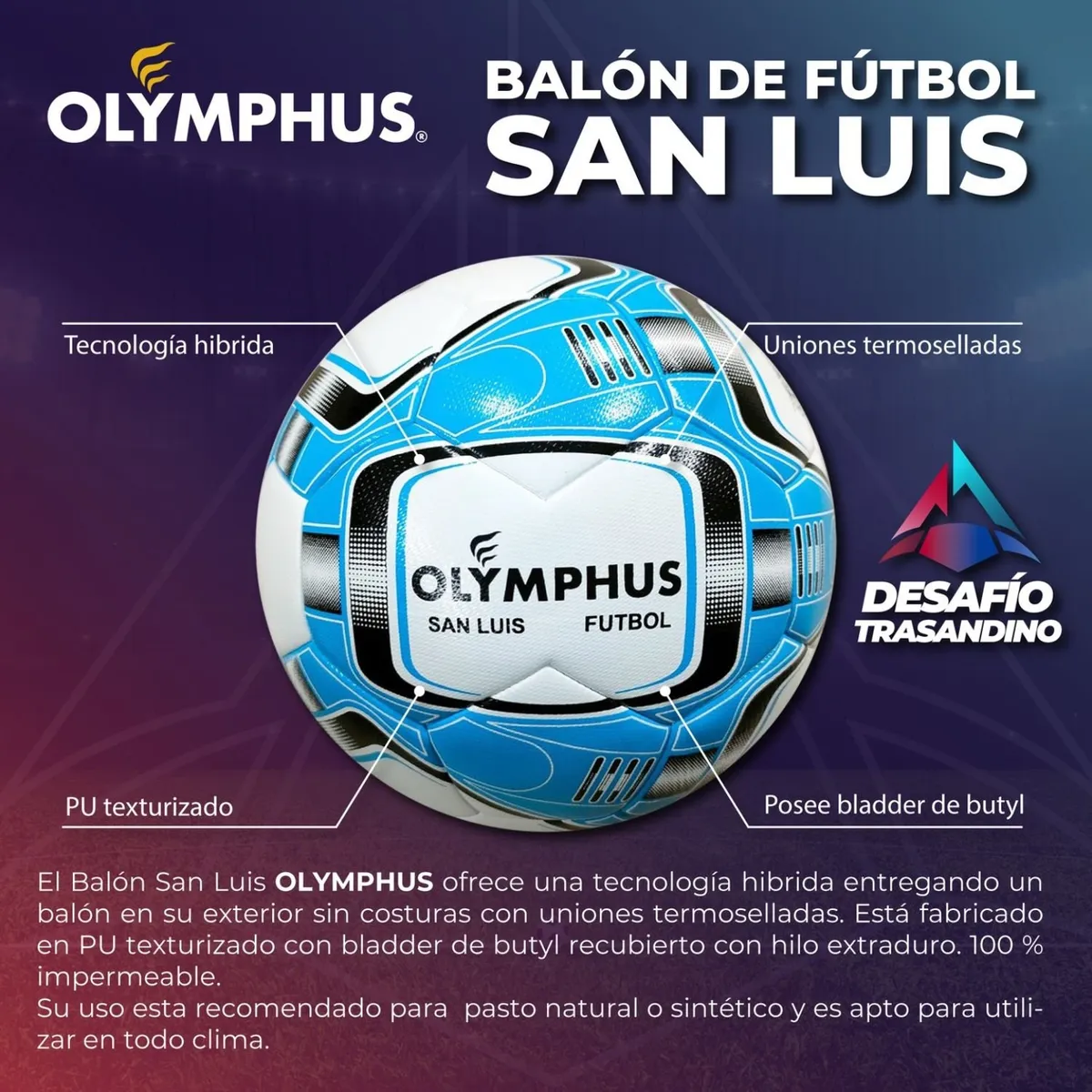 OLYMPUS - Balon Futbol N5 Oficial Olymphus San Luis Thermo Sellado Pro