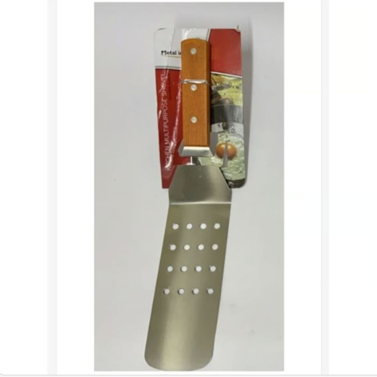 GENERICO - Espatula Reposteria Acero Inoxidable Mango De Madera Perforada