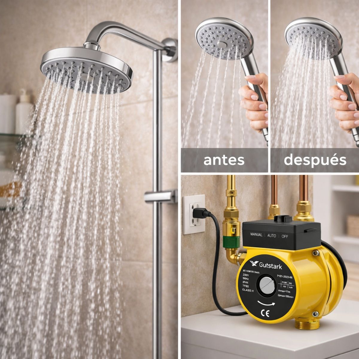 GUTSTARK - Bomba Presurizadora de Agua Automática  Aumenta Presión Hogar Ducha Cocina 30L/min Silenciosa 220V