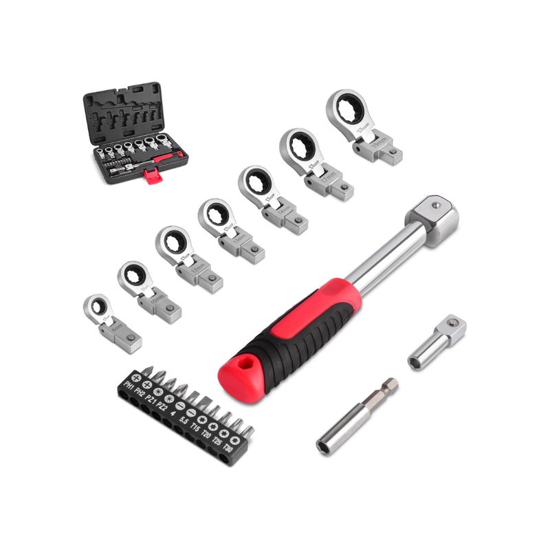GENERICO - Juego de llaves de trinquete de cabeza flexible 20pcs extension