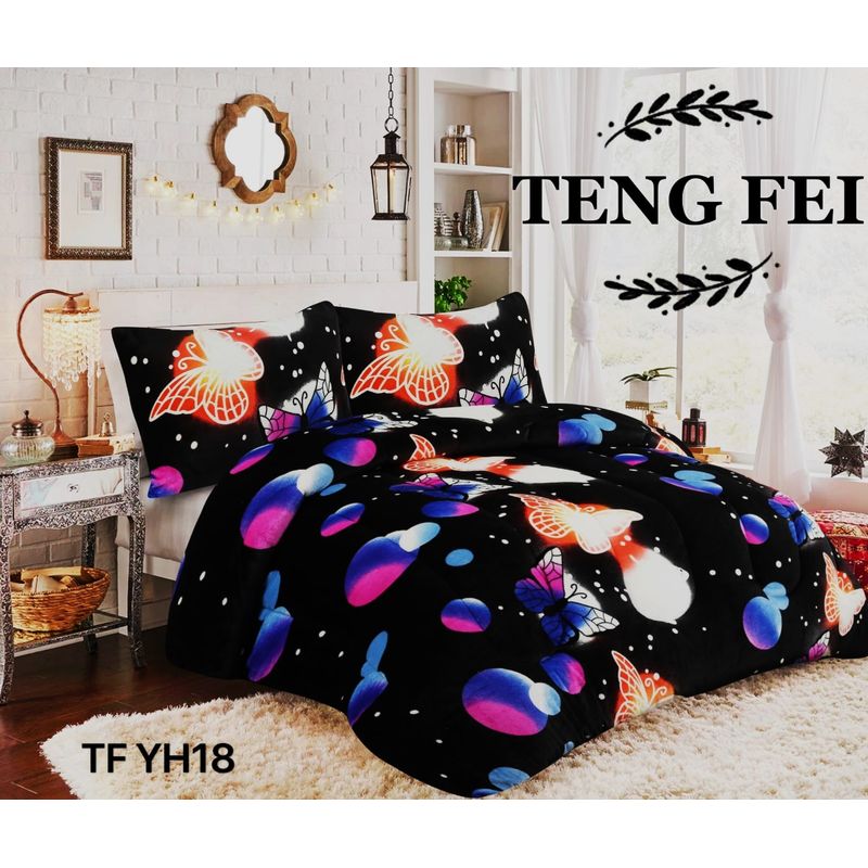 GENERICO - Cubrecama de Invierno Plush con Chiporro 2p Negro con Diseño TFYH18