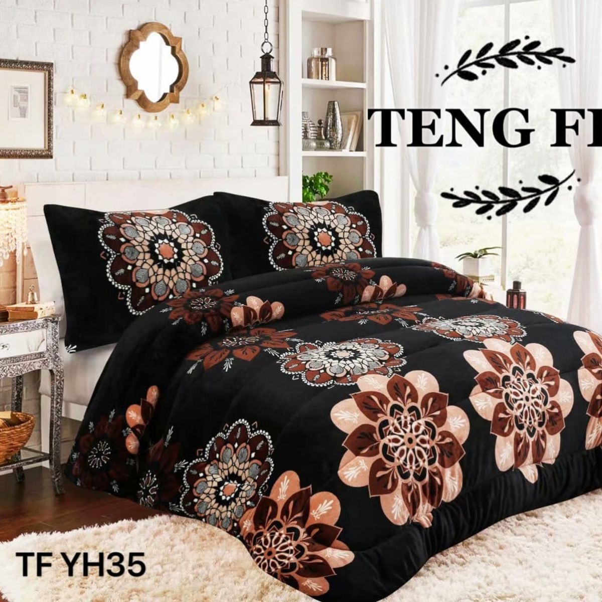 GENERICO - Cubrecama de Invierno Plush con Chiporro 2p Negro con Diseño TFYH35