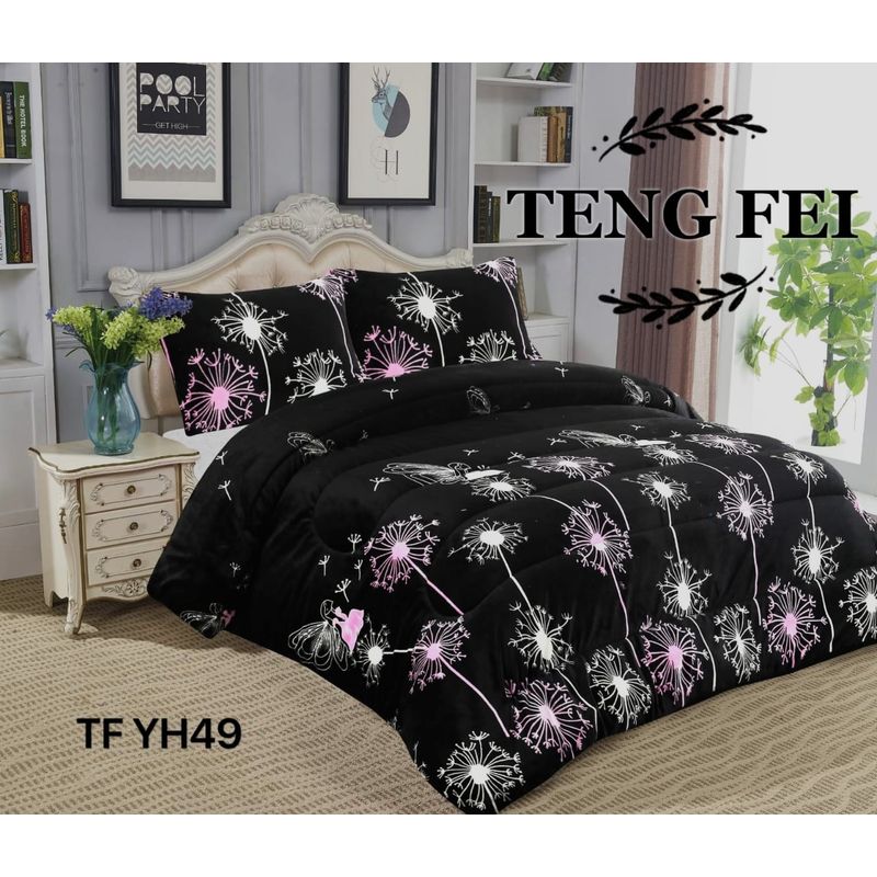 GENERICO - Cubrecama de Invierno Plush con Chiporro 2p Negro con Diseño TFYH49