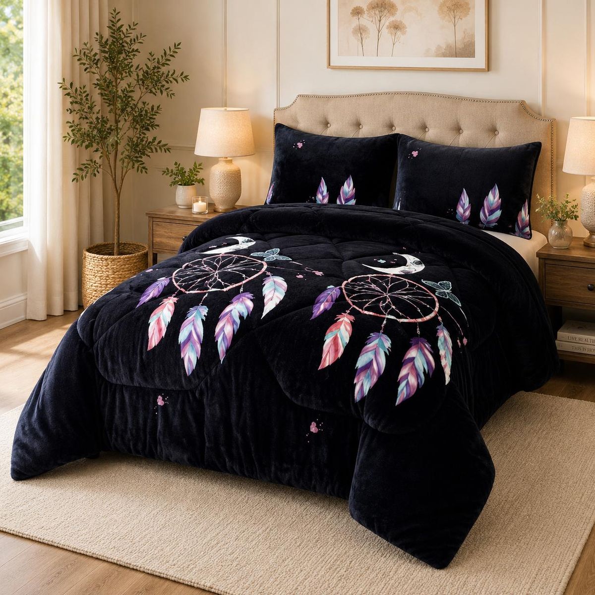 GENERICO - Cubrecama de Invierno Plush con Chiporro 2p Negro con Diseño TFYHN01