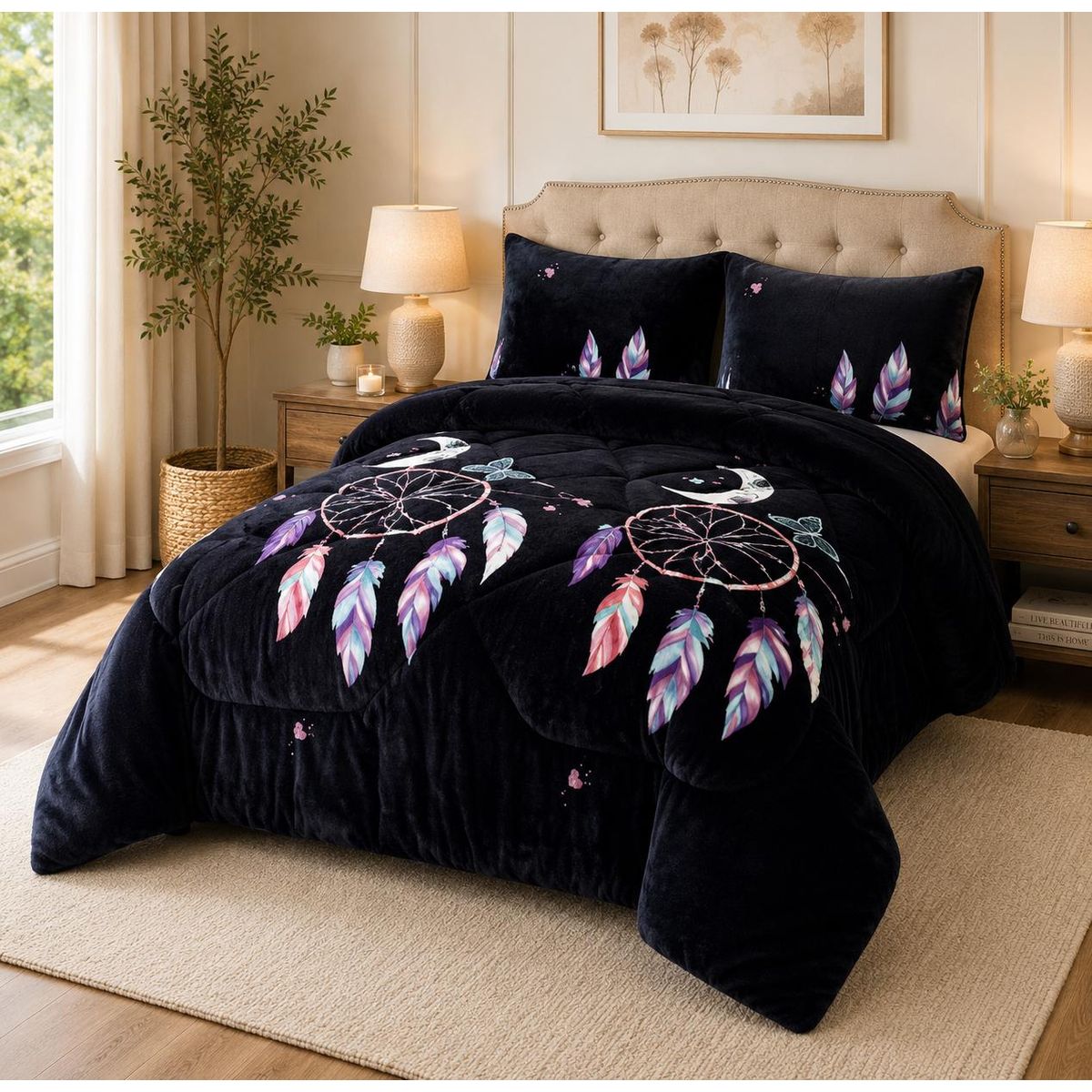 GENERICO - Cubrecama de Invierno Plush con Chiporro 2p Negro con Diseño TFYHN01