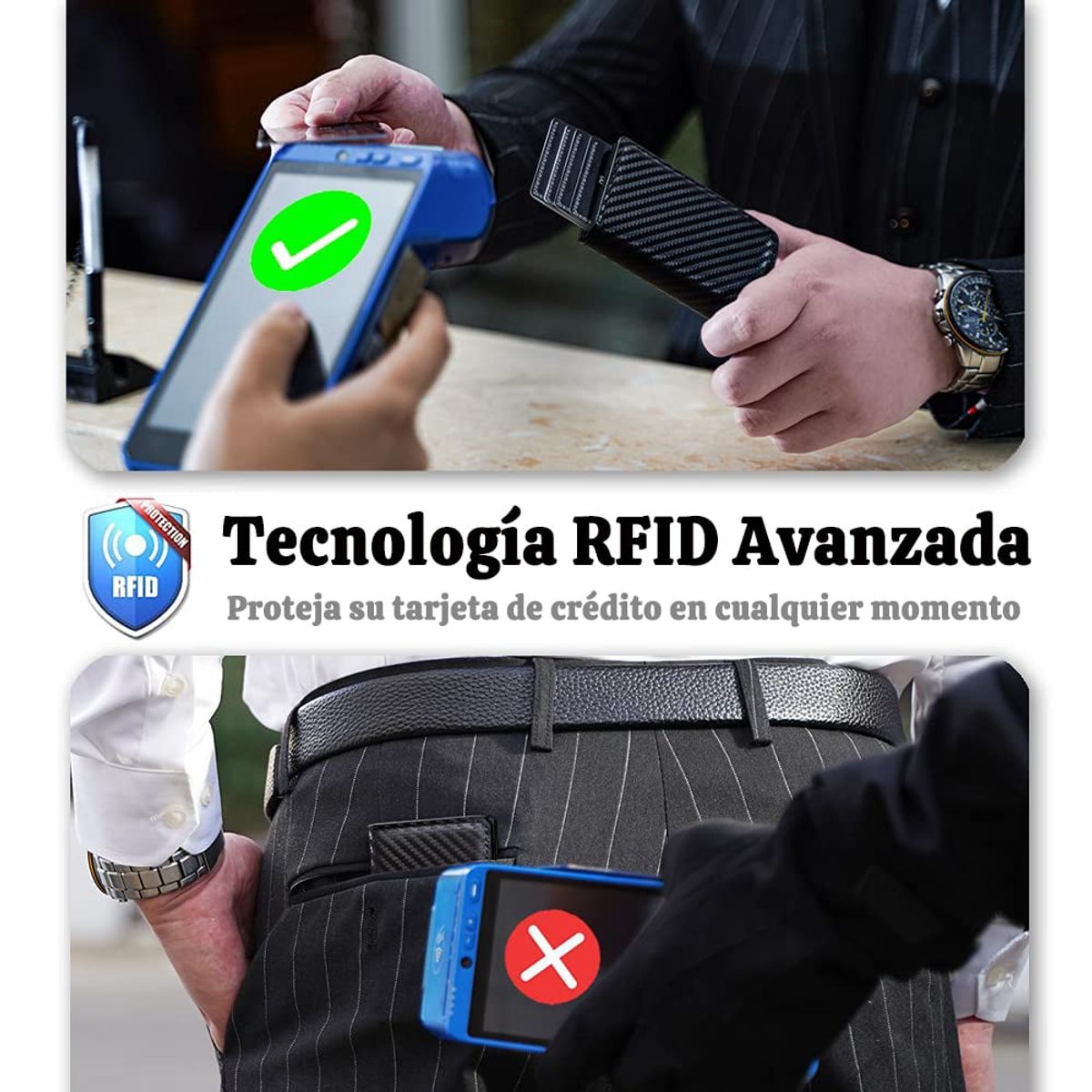 GENERICO - Billetera Para Hombre Protección RFID Tarjetero Automático