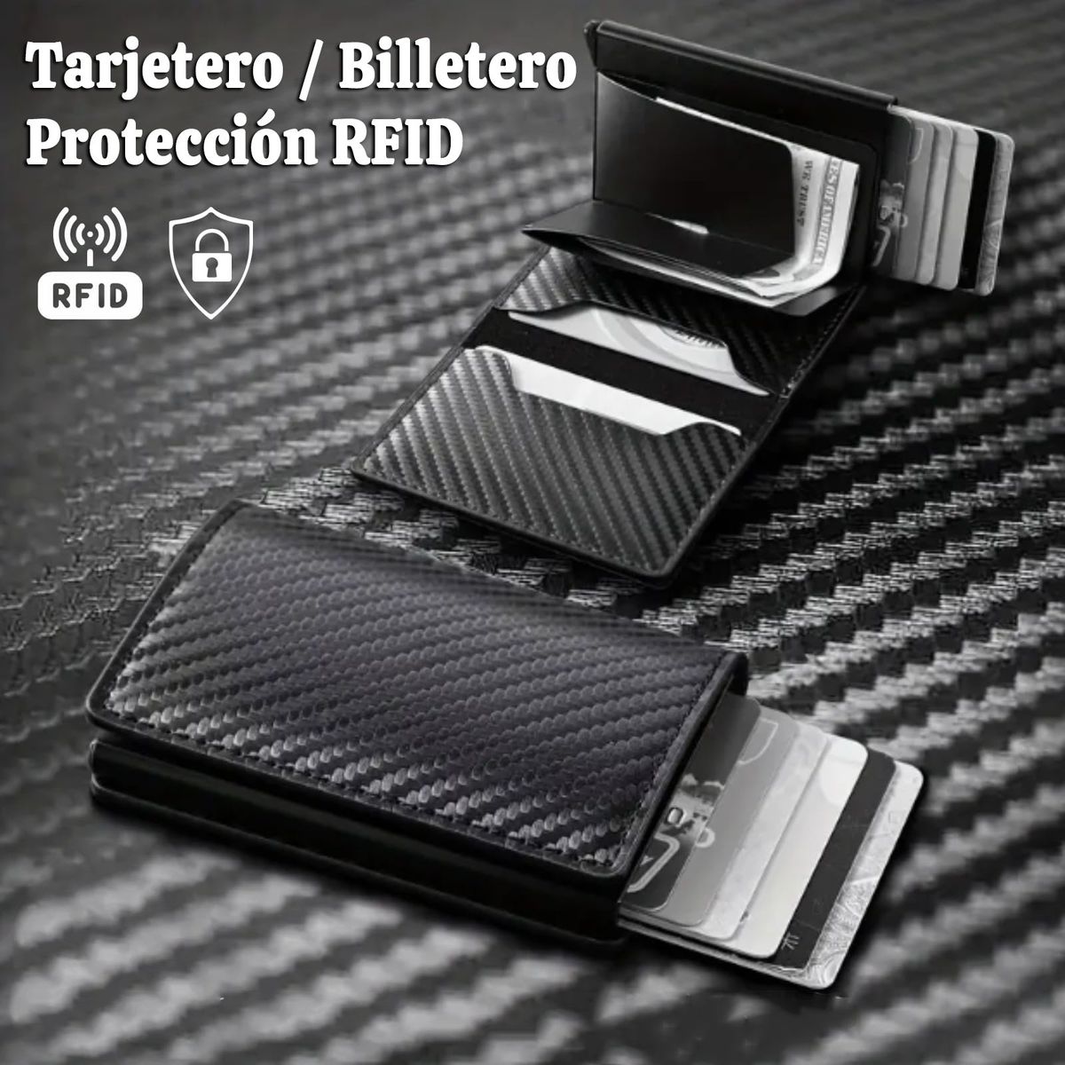 GENERICO - Billetera Para Hombre Protección RFID Tarjetero Automático