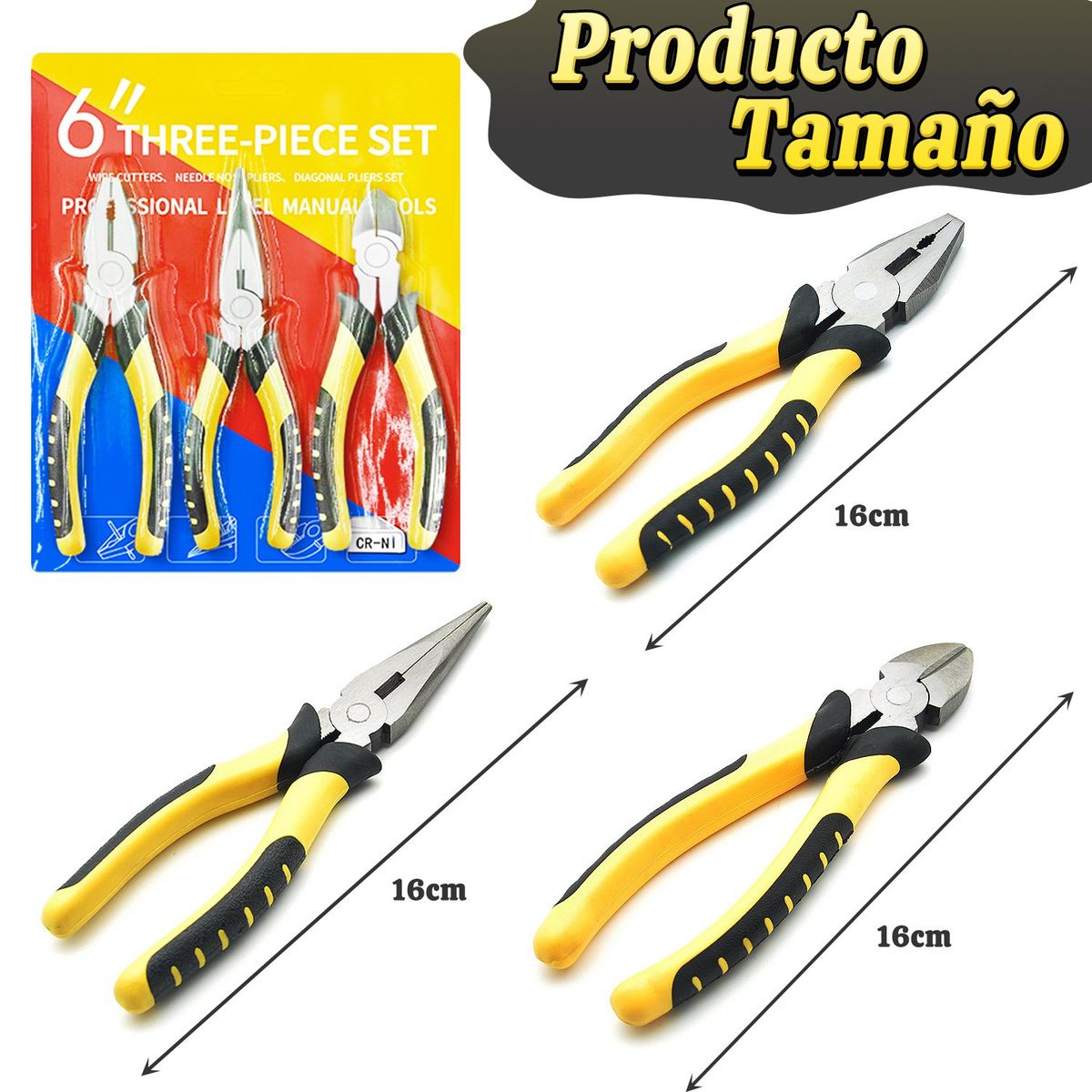 GENERICO - 3Pcs Juego De Alicates De Eléctricos Pelar Y Prensar Cables