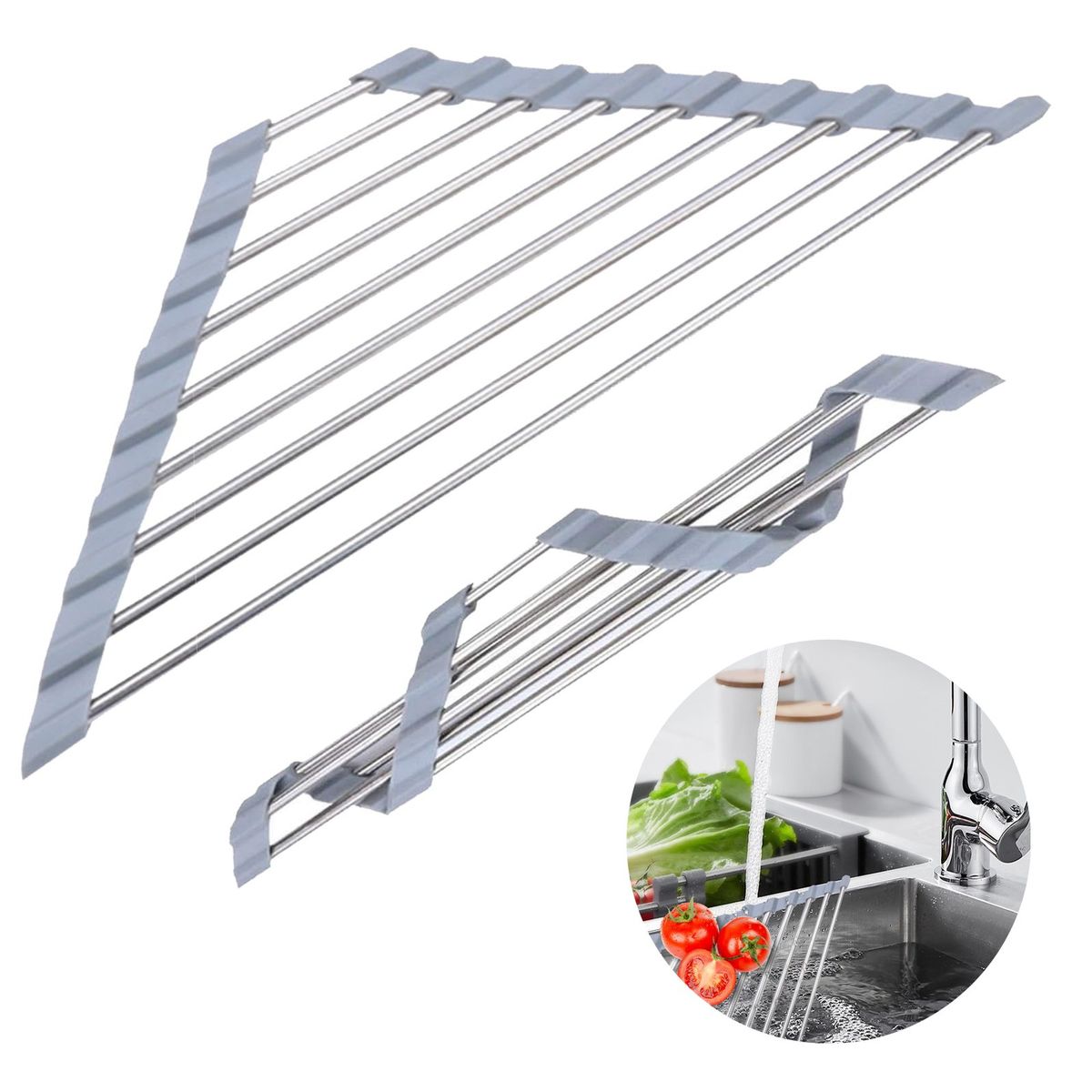 GENERICO - Gris Escurridor de Platos Plegable para Cocina 41x16cm