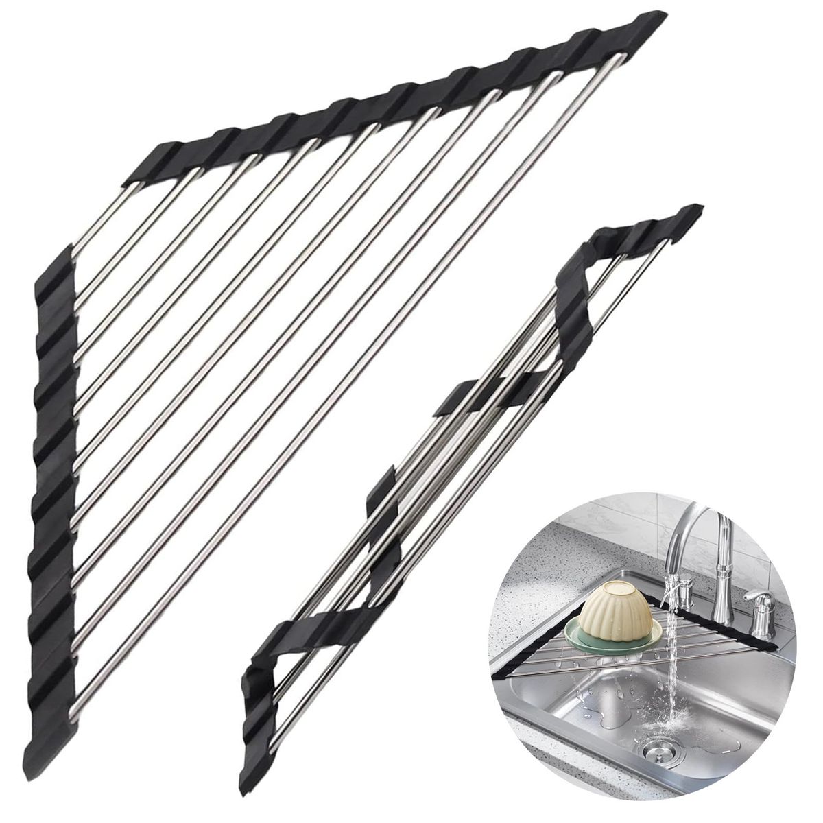 GENERICO - Negro Escurridor De Platos Plegable Para Cocina 41x16cm