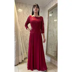 UNIQUE - VESTIDO DE FIESTA LARGO L1708 BURDEO - Burdeos