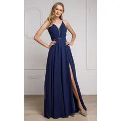 UNIQUE - VESTIDO LARGO L026 AZUL - Azul