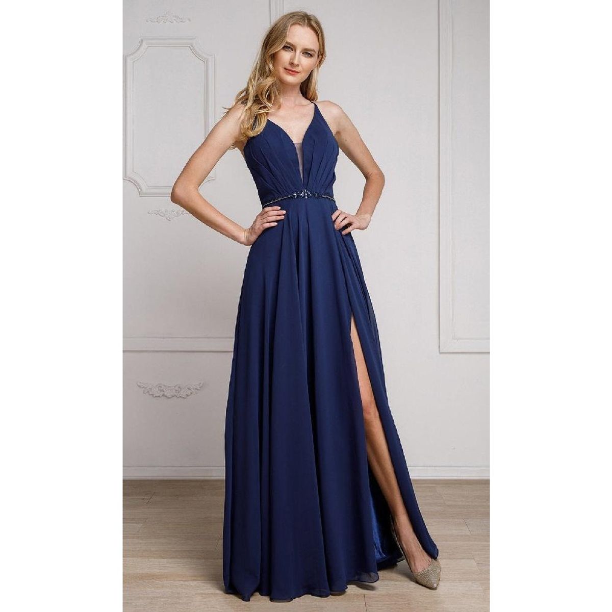 UNIQUE - VESTIDO LARGO L026 AZUL - Azul