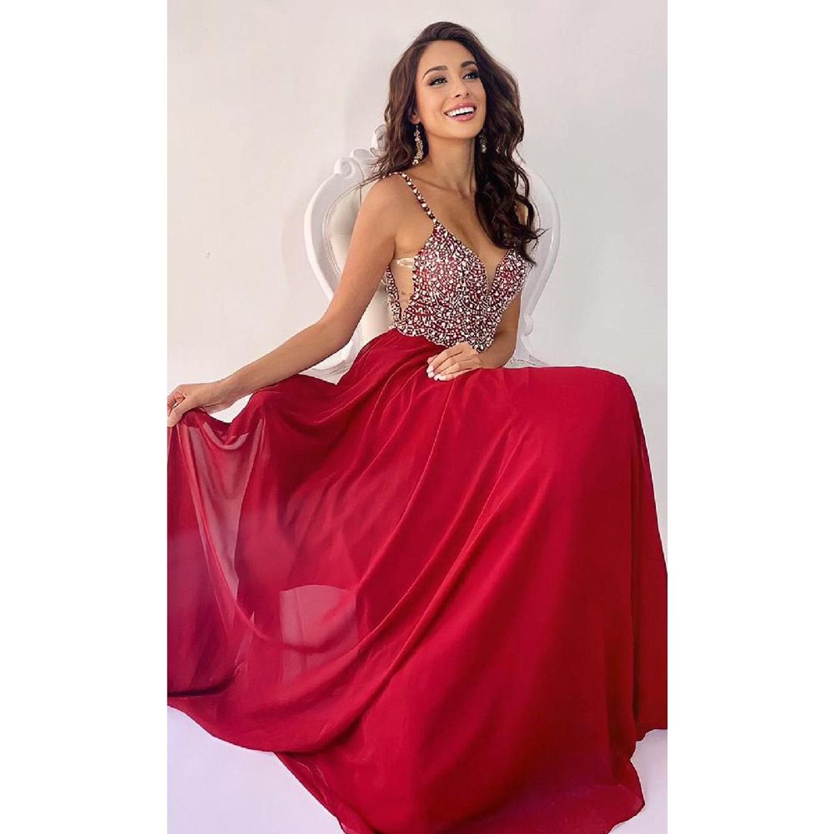 UNIQUE - VESTIDO LARGO DE FIESTA L570 GRANATE - Granate