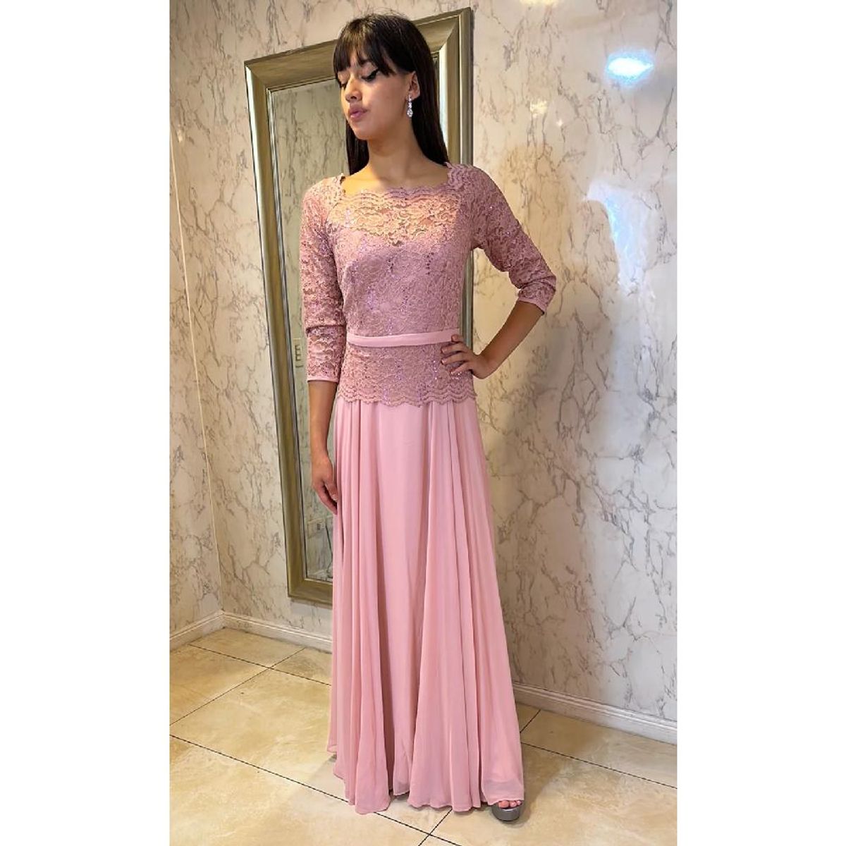 UNIQUE - VESTIDO DE FIESTA LARGO L1708 ROSADO - Rosa