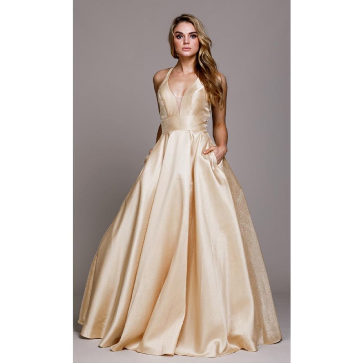 UNIQUE - VESTIDO LARGO L926 CHAMPAGNE - Champana