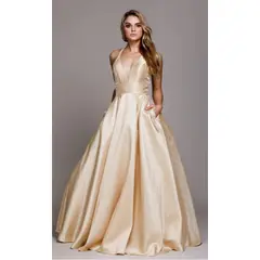 UNIQUE - VESTIDO LARGO L926 CHAMPAGNE - Champana