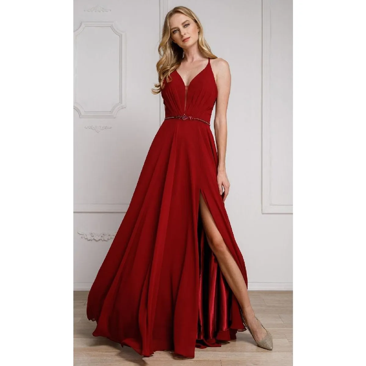 UNIQUE - VESTIDO LARGO L026 GRANATE - Granate