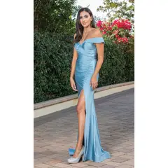 UNIQUE - VESTIDO DE FIESTA LARGO L4278 CELESTE - Celeste
