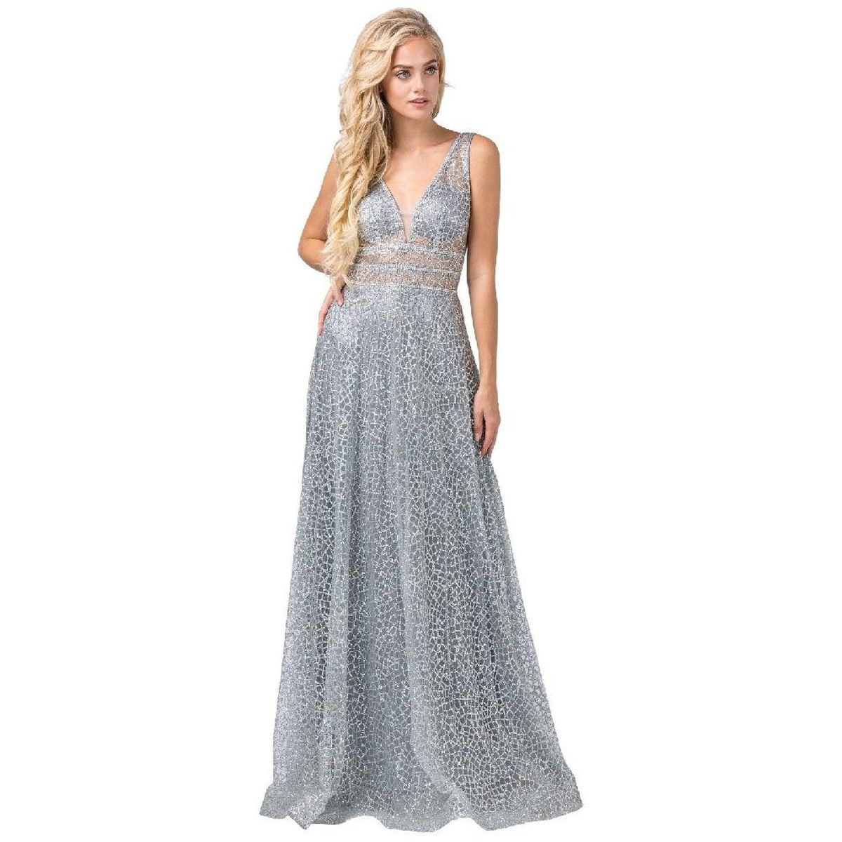 UNIQUE - VESTIDO LARGO L2488 PLATEADO - Plateado