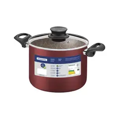 TRAMONTINA - Olla Alta Paris en Aluminio con Revestimiento Interno y Externo Antiadherente Starflon Max Rojo con Tapa de Vidrio 20 cm 4,2 L