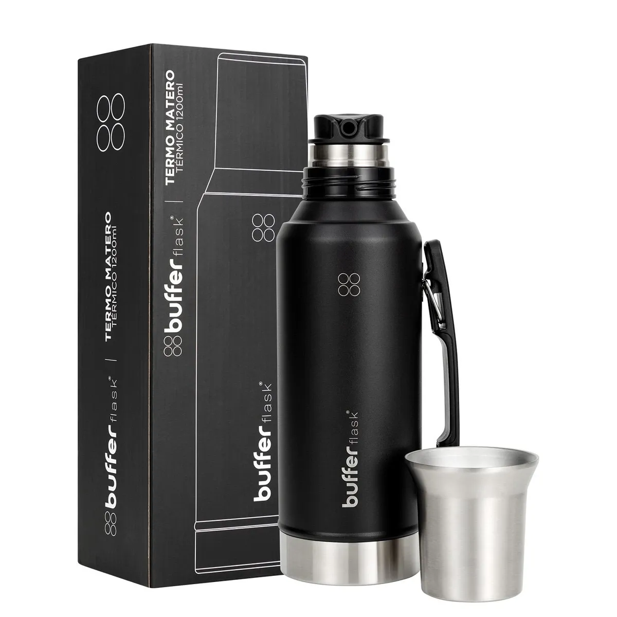 BUFFER FLASK - Termo Mate Set Matero Buffer 12L Acero Inox + Vaso - Negro