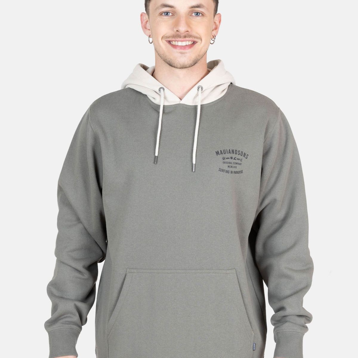 MAUI AND SONS - Poleron Canguro Waves Verde Hombre Maui And Sons