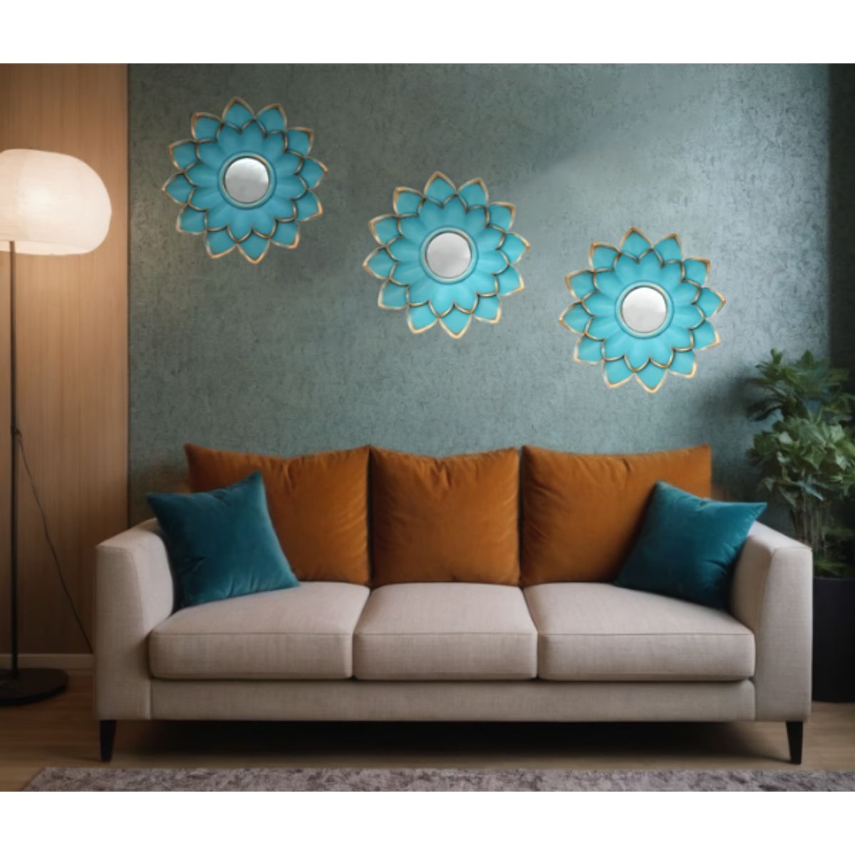 GENERICO - Set 3 Marcos De Espejos Flor De Loto Decorativo Calipso