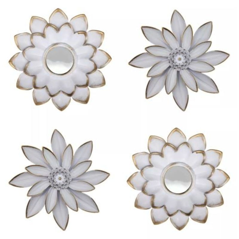 GENERICO - Set 4 Marcos De Espejos Flor De Loto Decorativo Blanco