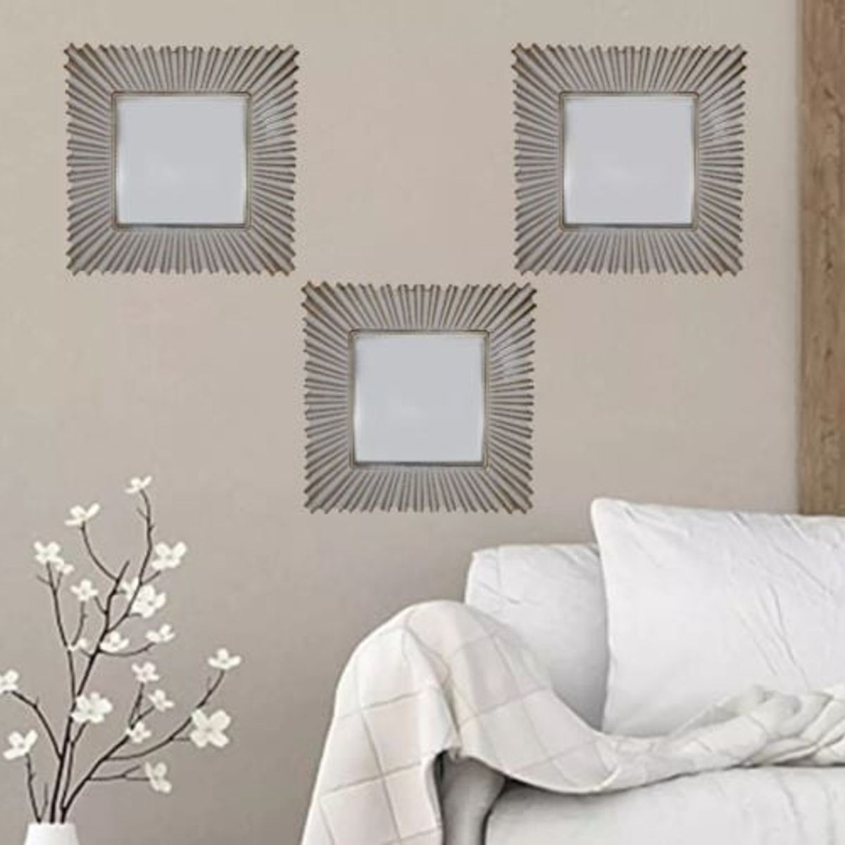 GENERICO - Set 3 Marcos De Espejos Decorativo Cuadrado Blanco