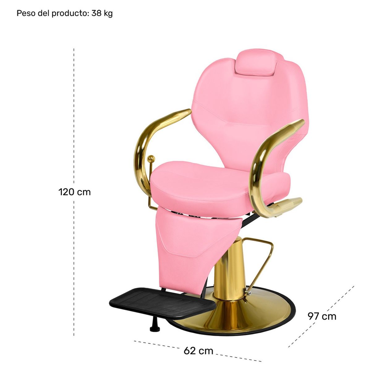 NANOFORT - Sillon Barber Shop Peluqueria Barberia Reclinable Estetica  Rosado