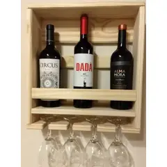 GENERICO - Porta Botellas Y Copas Decoración De Madera Rustico