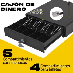 GUTSTARK - Cajon De Dinero Metalico 4 Billetes 5 Monedas Cable Rj11 Pos