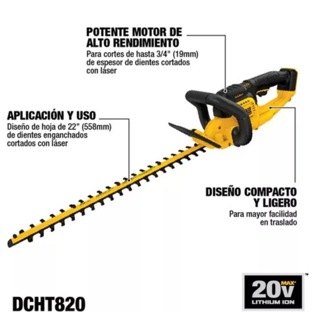 DEWALT - Cortasetos Inal. 20v Dewalt Dcht820p1 Inc. Carg Y Bat 5ah
