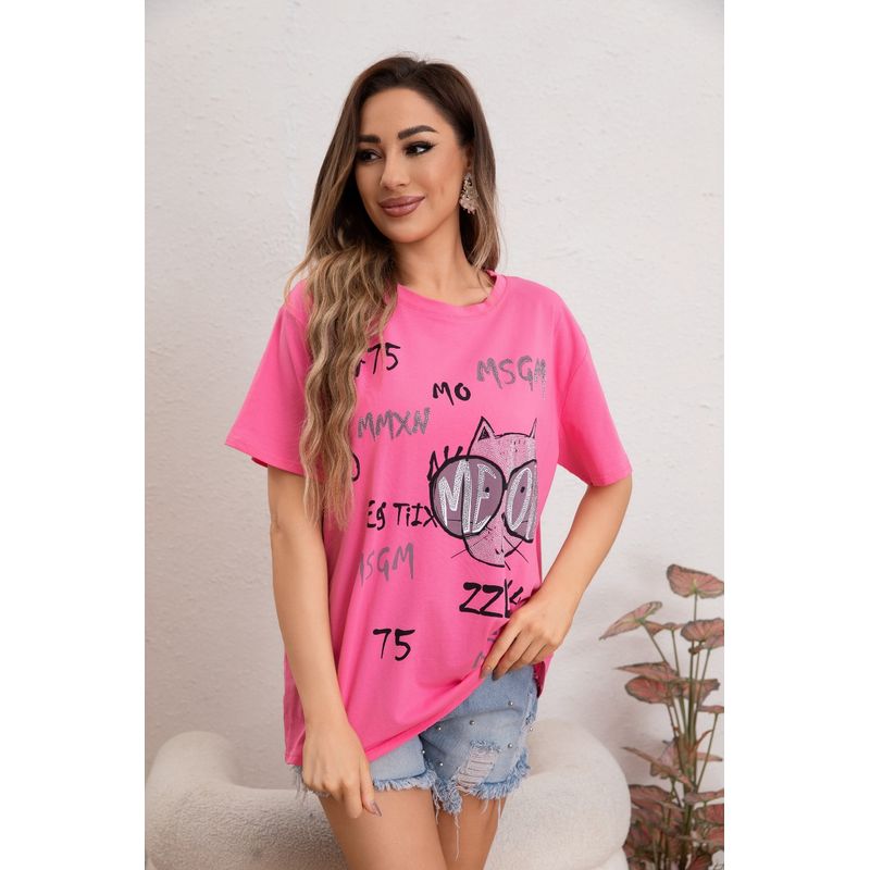 MPROPIA - Polera Mujer Algodon Manga Corta Oversize Gatito 2007