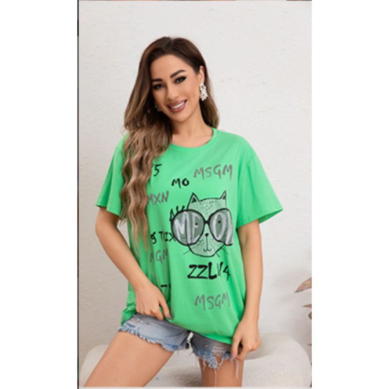 MPROPIA - Polera Mujer Algodon Manga Corta Oversize Gatito 2007