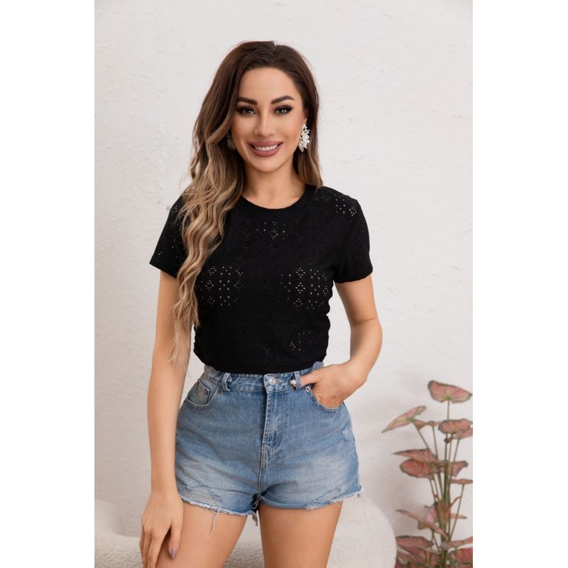 MPROPIA - Top Encaje Broderie Mujer Polera Manga Corta 5006