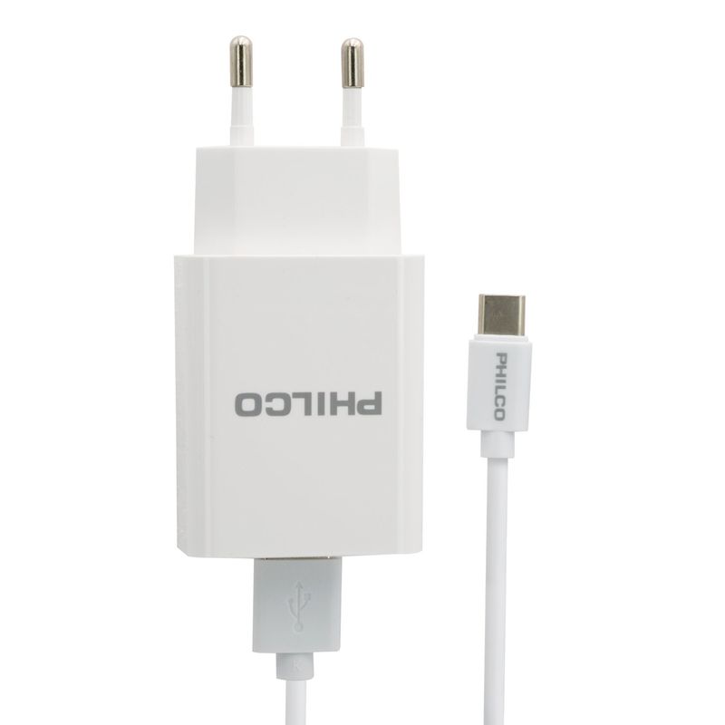 PHILCO - CARGADOR DE PARED QUALCOM 3.0 A C/CABLE TIPO C QC619 BLANCO PHILCO