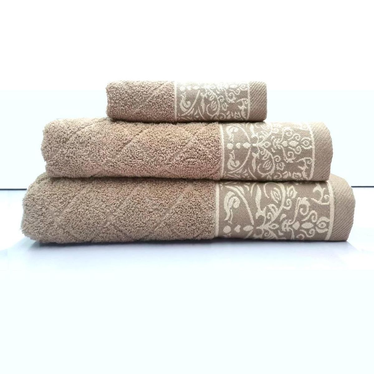 ANDES - JUEGO TOALLA ANDES 3 PIEZAS FLORES BEIGE