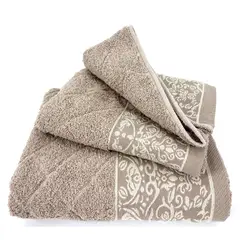 ANDES - JUEGO TOALLA 3 PIEZAS FLORES BEIGE