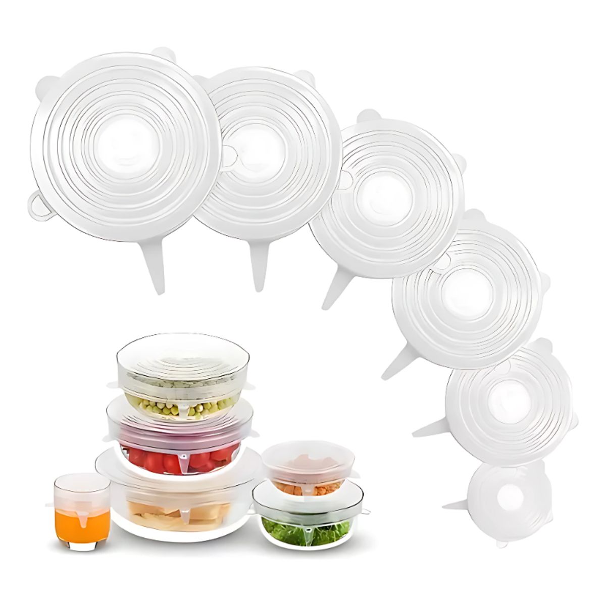 GENERICO - Set 6 De Tapas De Silicona Reutilizables Para Alimentos