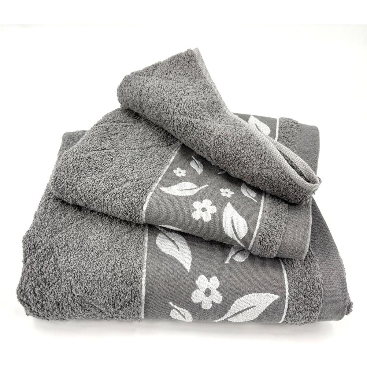 ANDES - JUEGO TOALLA ANDES 3 PIEZAS HOJAS GRIS