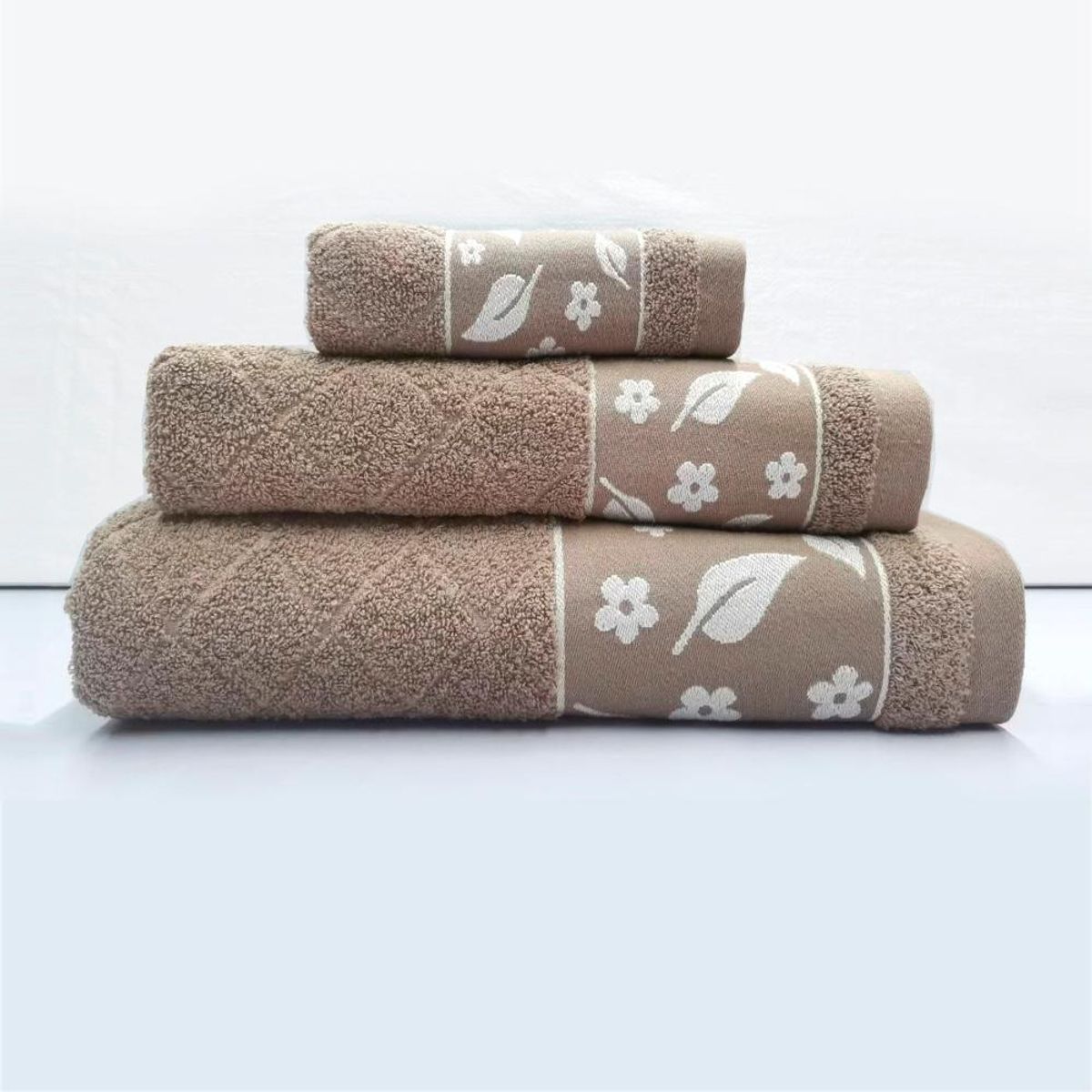 ANDES - JUEGO TOALLA ANDES 3 PIEZAS HOJAS BEIGE