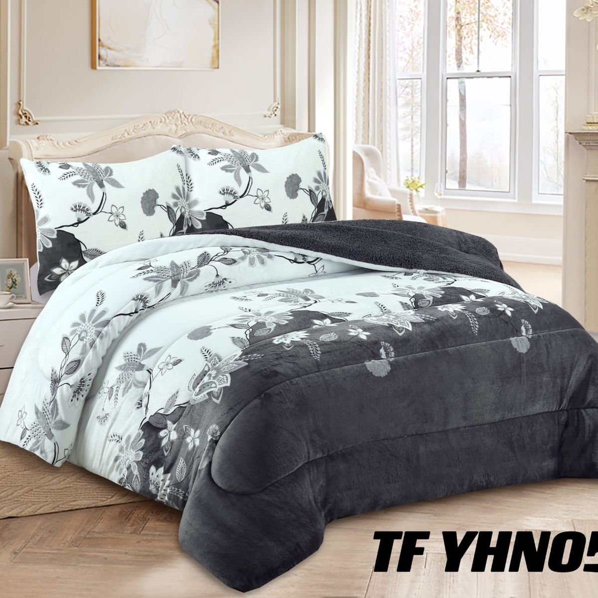 GENERICO - Cubrecama de Invierno Plush con Chiporro 2p Gris con Diseño TFYHN05